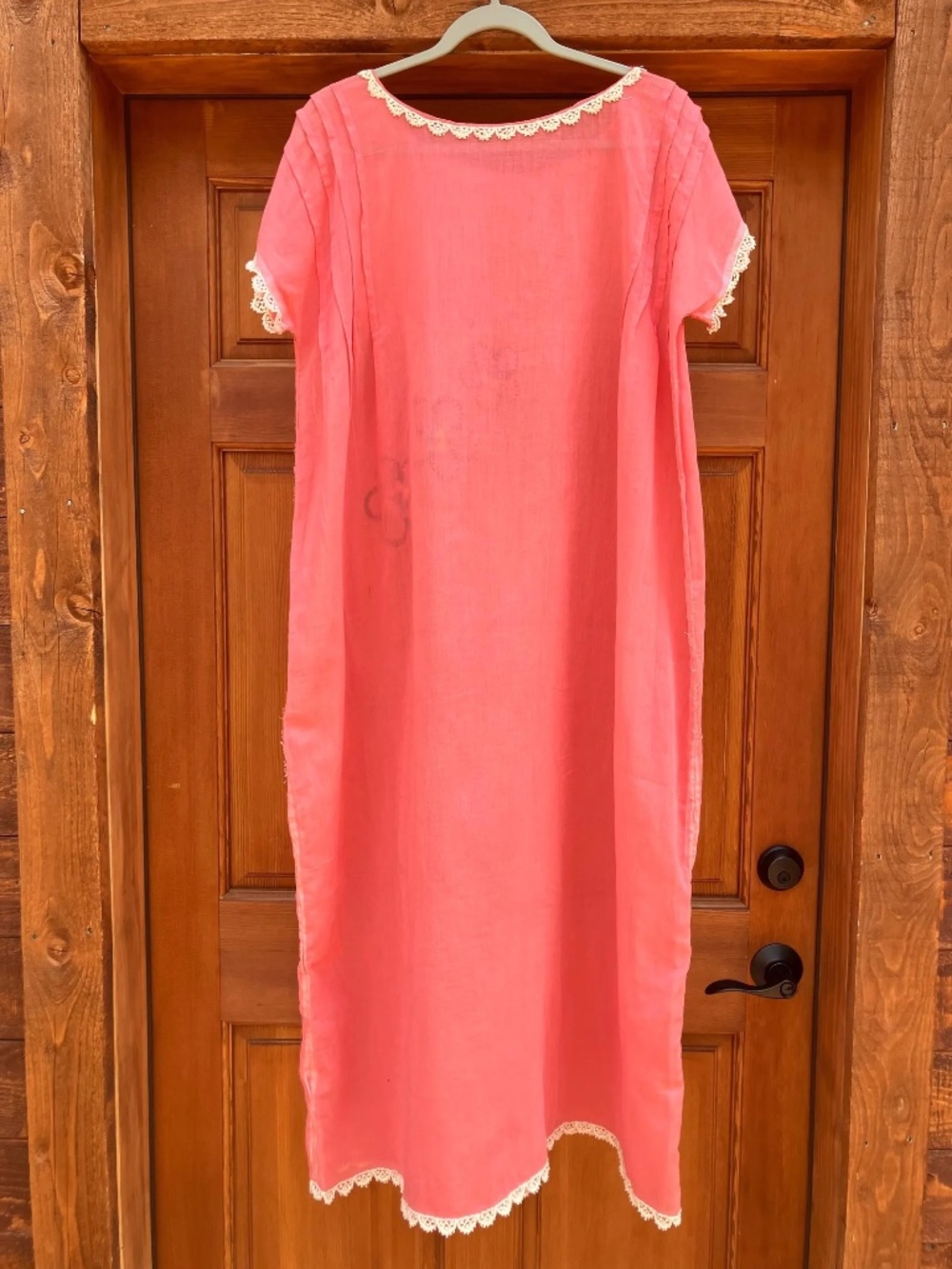 1930's Embroidered Sheer Pink Cotton Dressing Gown Night Gown Dress floral lace - Picture 9 of 10